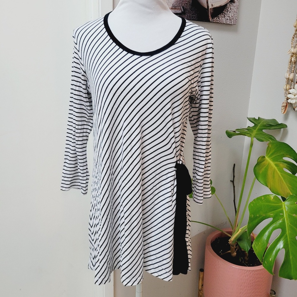 Comfy USA Striped Tunic Dress Long Sleeve Tie Waist Casual Everyday Wear Medium